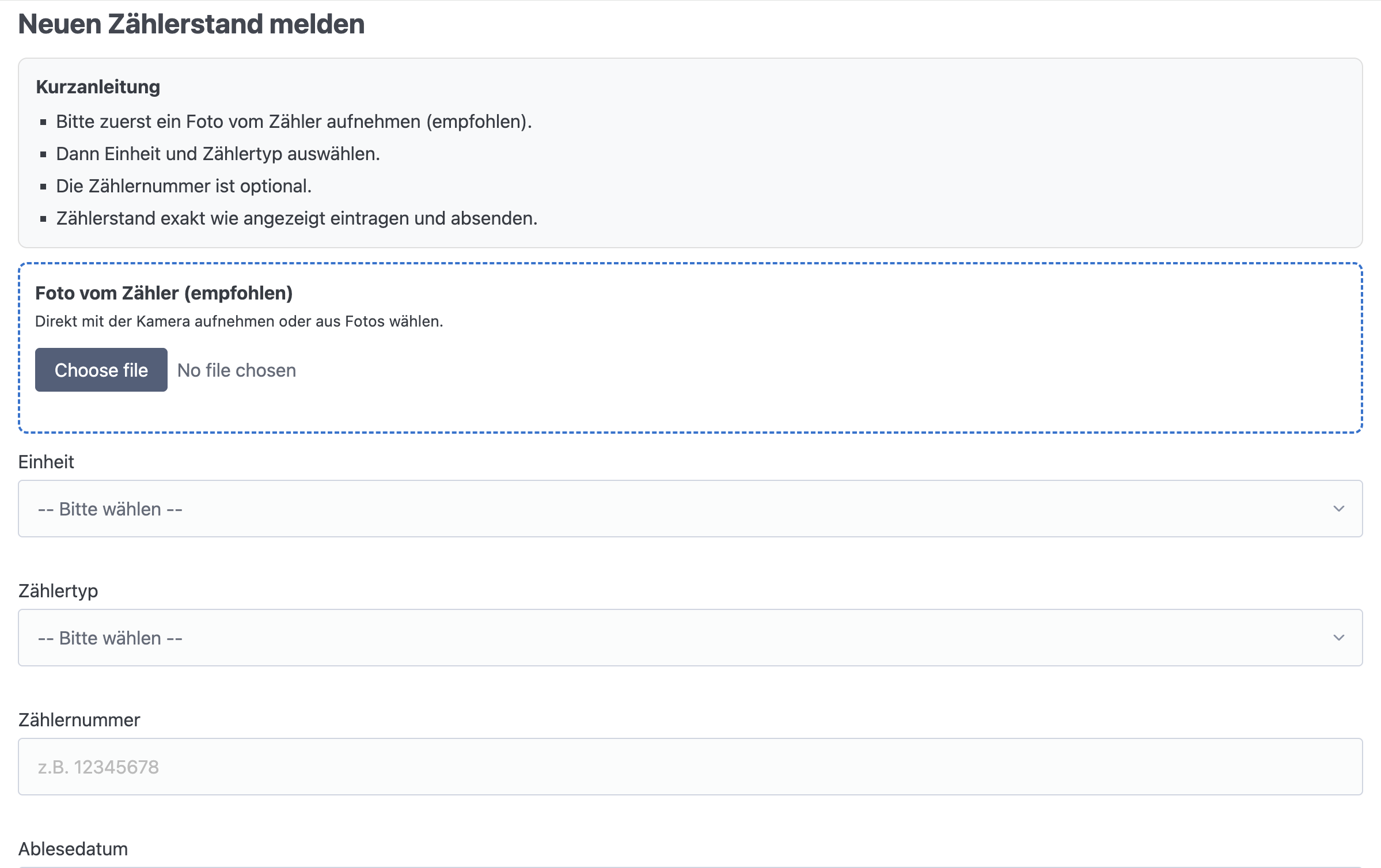 Mieter-Selfservice: Zählerstand melden ohne Login